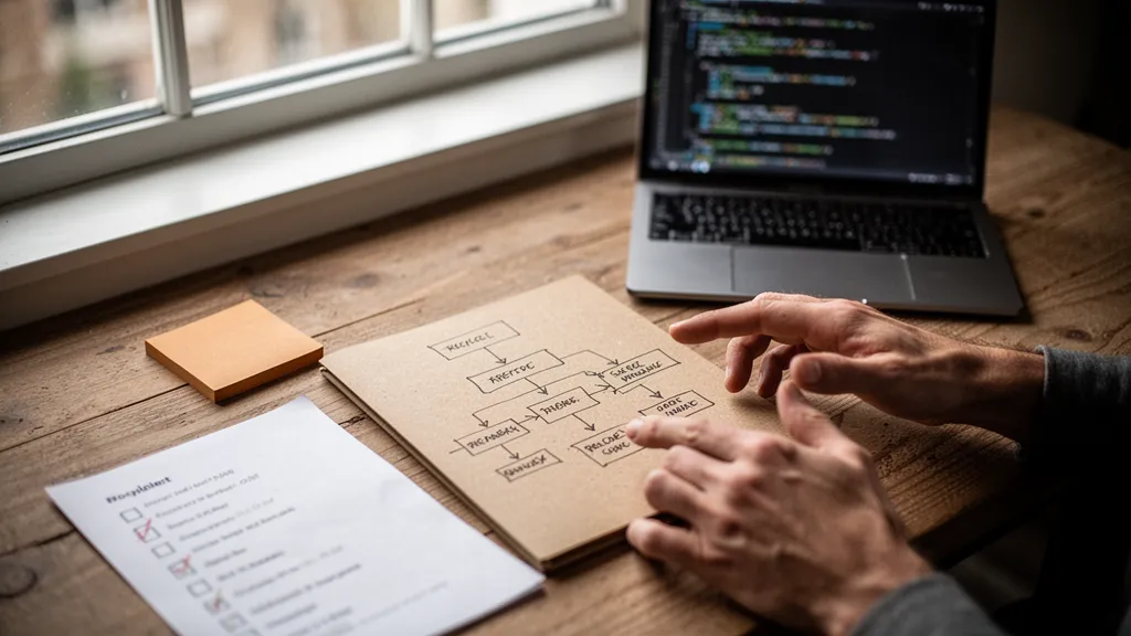 Fragment de code JSON-LD avec les propriétés Article, BlogPosting, Person et Organization sur un fond d'éditeur sombre, une loupe au-dessus d'une balise script.